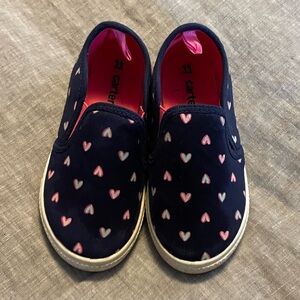Carter's Navy Slip-On Kids Shoes with Pink Heart Print size 11 euc worn once!